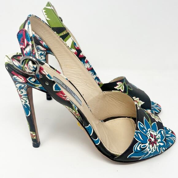 Prada Floral Leather Slingback Shoes - Picture 4 of 13